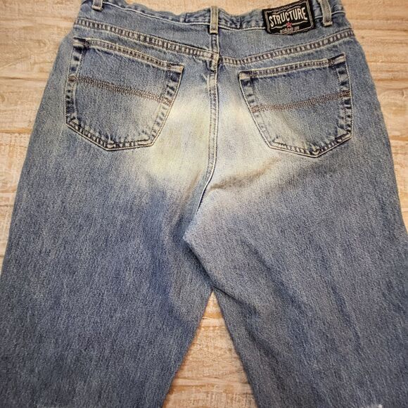 Structure Jeans Men's 33x28 Straight Leg Relaxed Loose Blue Denim Distressed - Picture 10 of 12